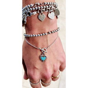 Return to Tiffany Co. Love Blue Enamel Heart Tag Toggle Bracelet, 6.75"